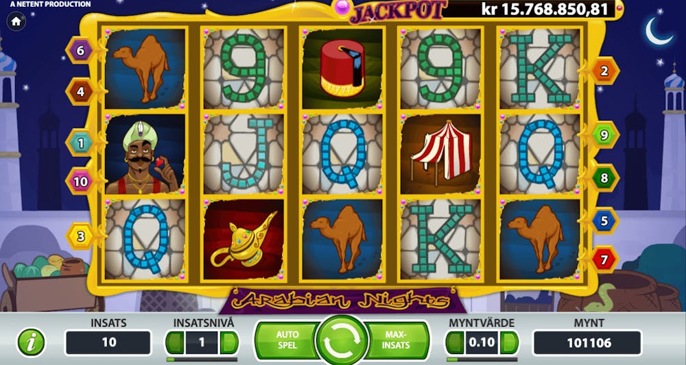 Gameplay av sloten Arabian Nights.
