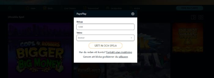 Bild som visar insättning på casino and friends