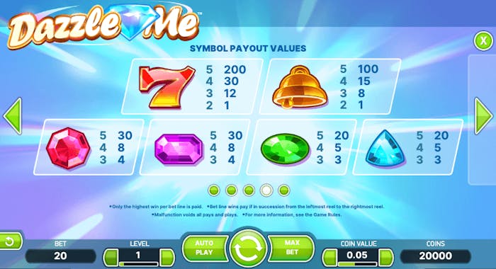 Värdesymboler Dazzle Me slot