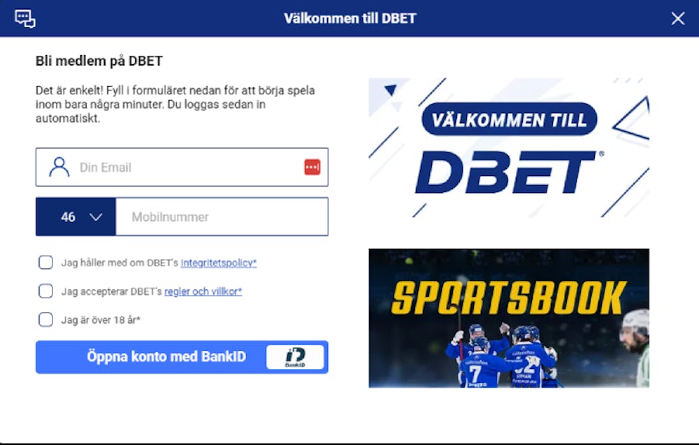 bild som visar login information på dbet casino