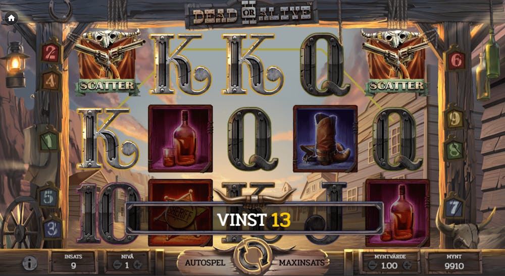 Gameplay av sloten Dead or Alive 2 med en vinst.