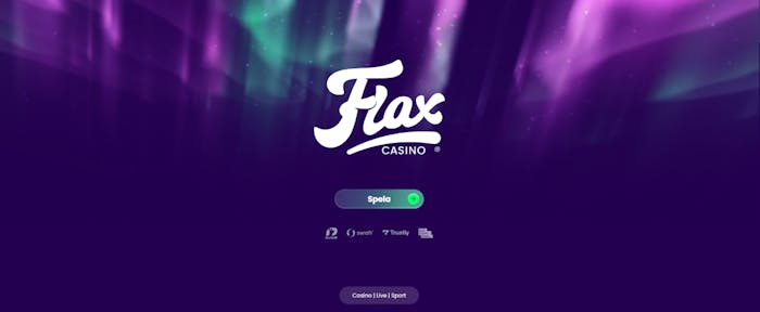 Startsidan hos Flax med en spela knapp visas