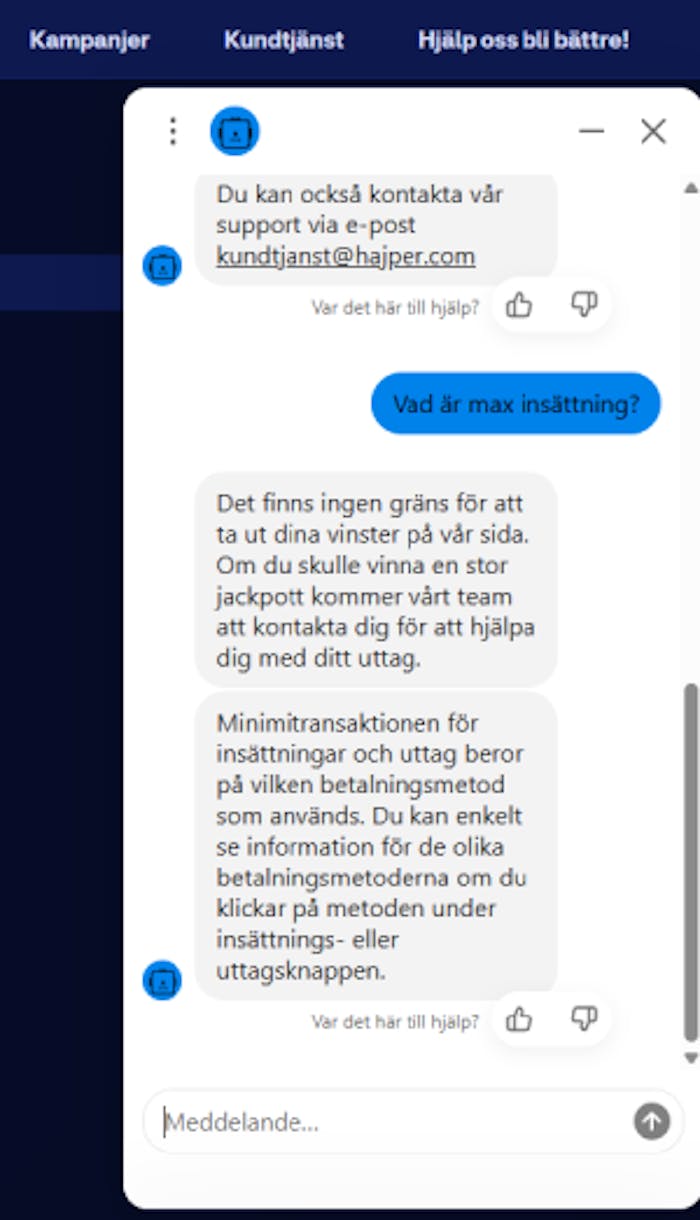 vbild som visar chattboten på hajper