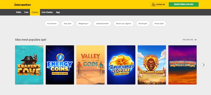 bild på interwettens lobby som visar sex populära slots