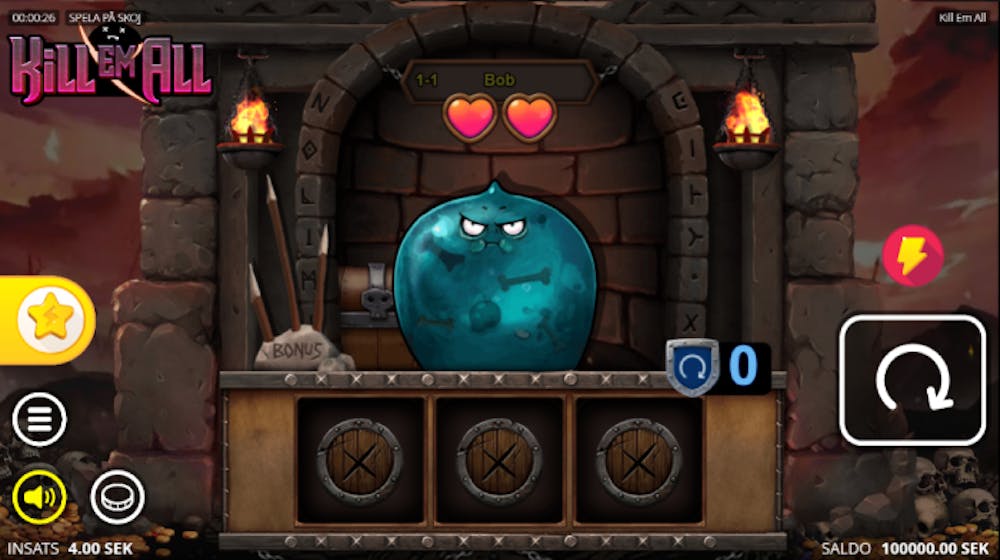 Bild på ett blått monster i Kill em All slot