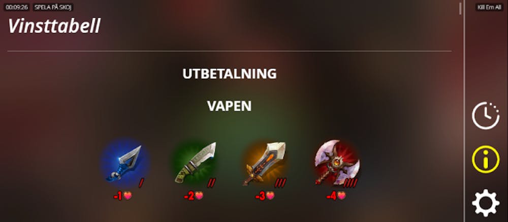 bild på de vapen som finns i kill em all slot