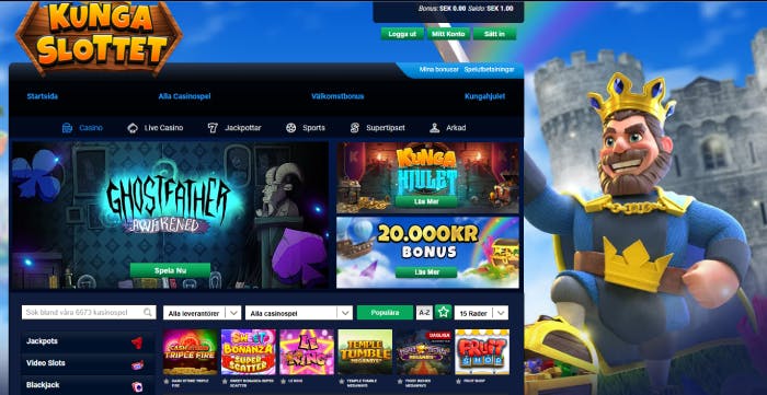 En bild som visar Kungaslottet lobby med spel och menyer