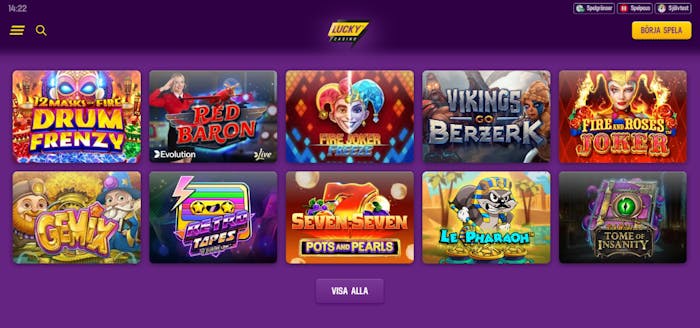 Bild som visar lucky casino startsida