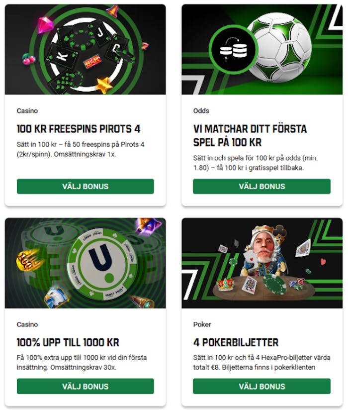 bild som visar de olika bonusalternative hos unibet
