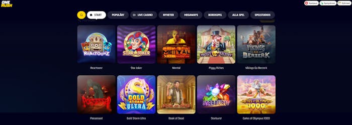 bild som visar slots lobby hos onerush