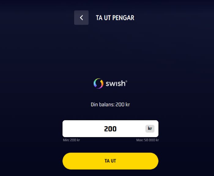 bild som vissar et uttag på 200 kr från onerush