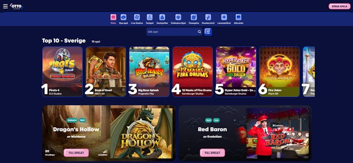 Bild som visar startsidan hos Otto Casino