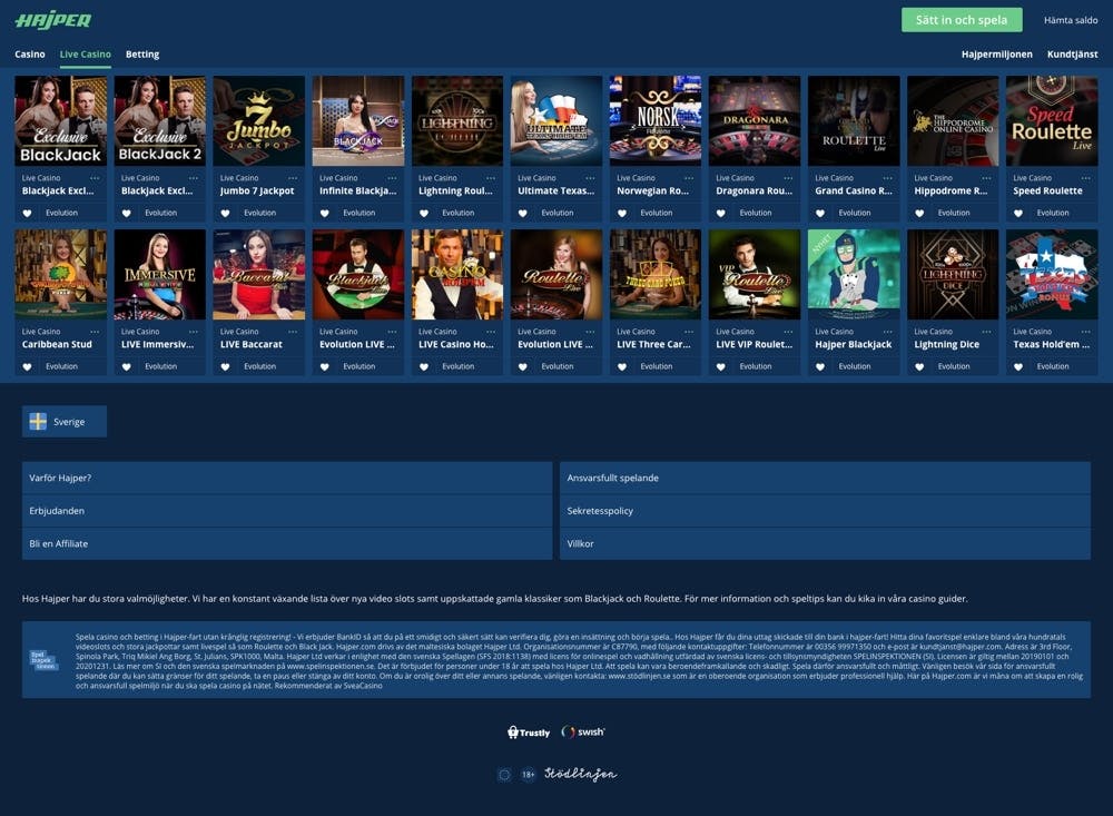 Live casino hos Hajper