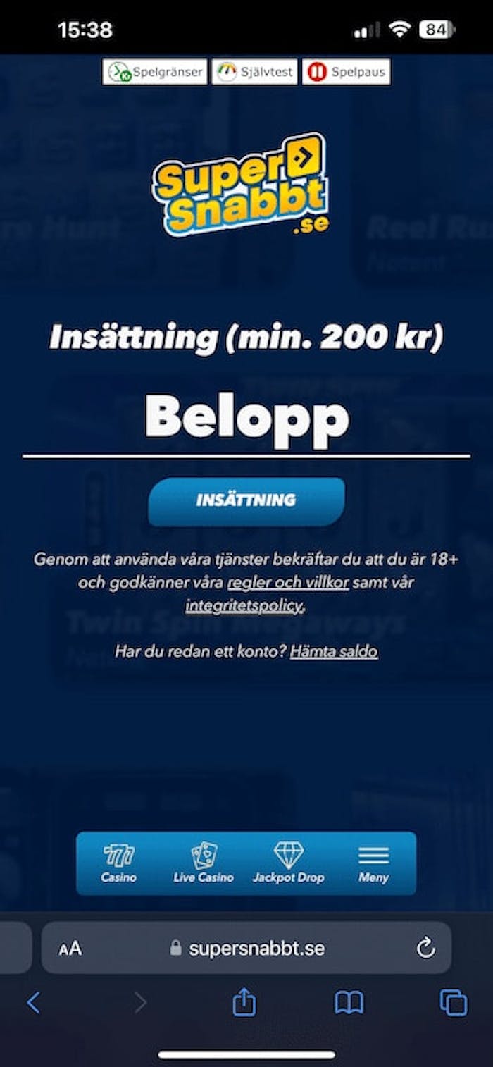 insättningar supersnabbt casino