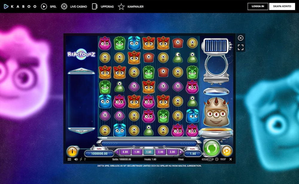 Reactoonz finns hos Kaboo Casino