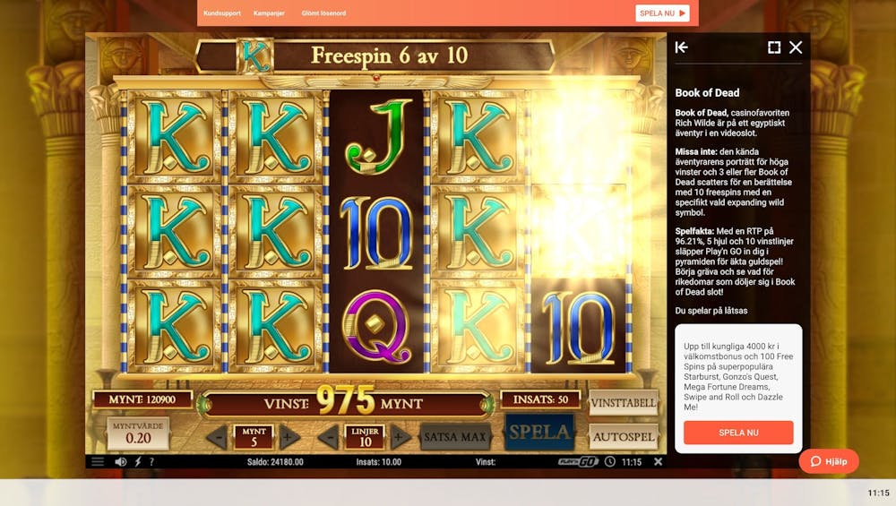Hos LeoVegas hittar du populära spel så som Book of Dead