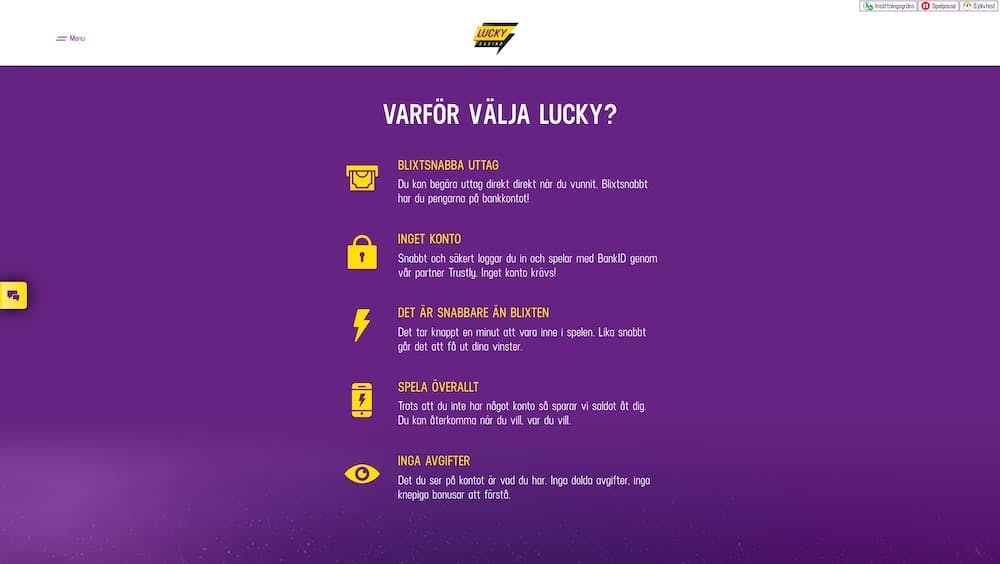 Fördelar med Lucky Casino