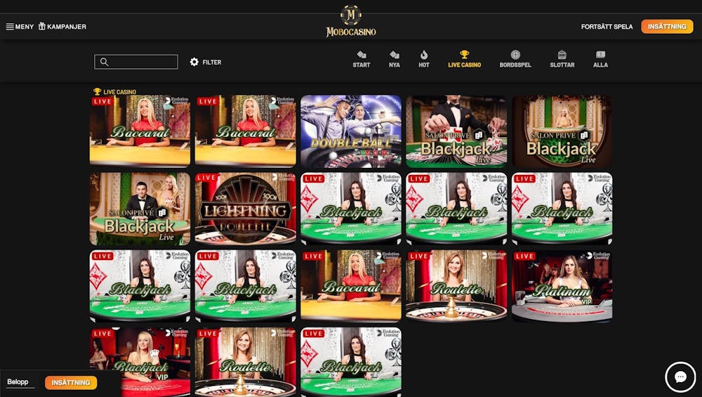 Upplev live casino
