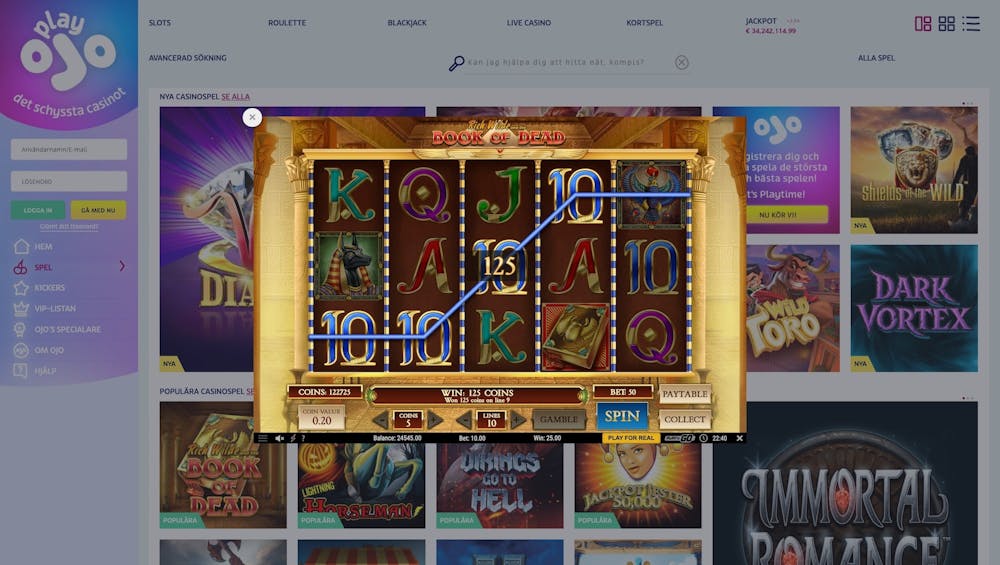 Testa Book of Dead hos PlayOJO