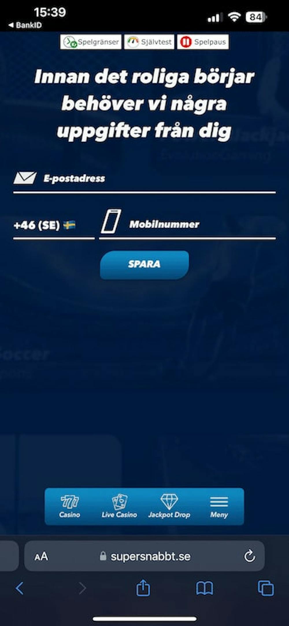 registrering supersnabbt casino