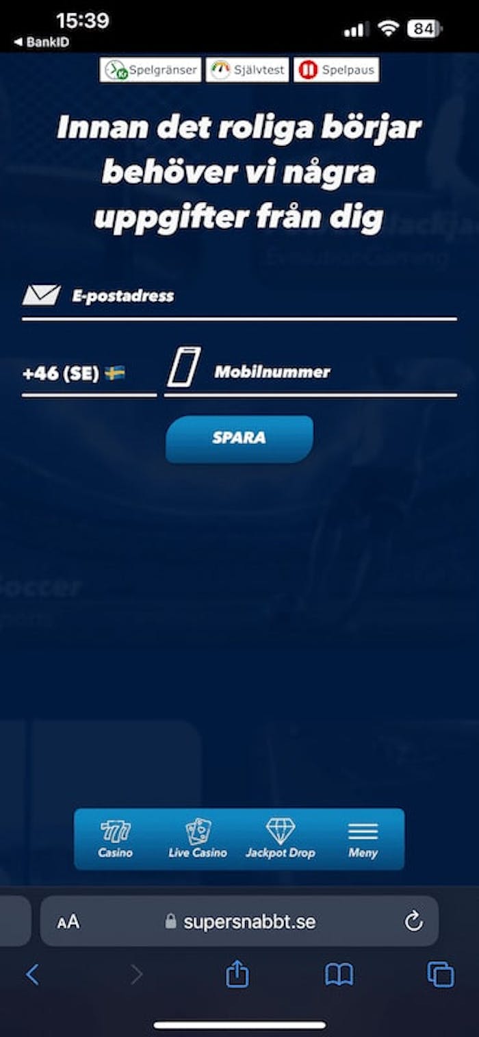 registrering supersnabbt casino