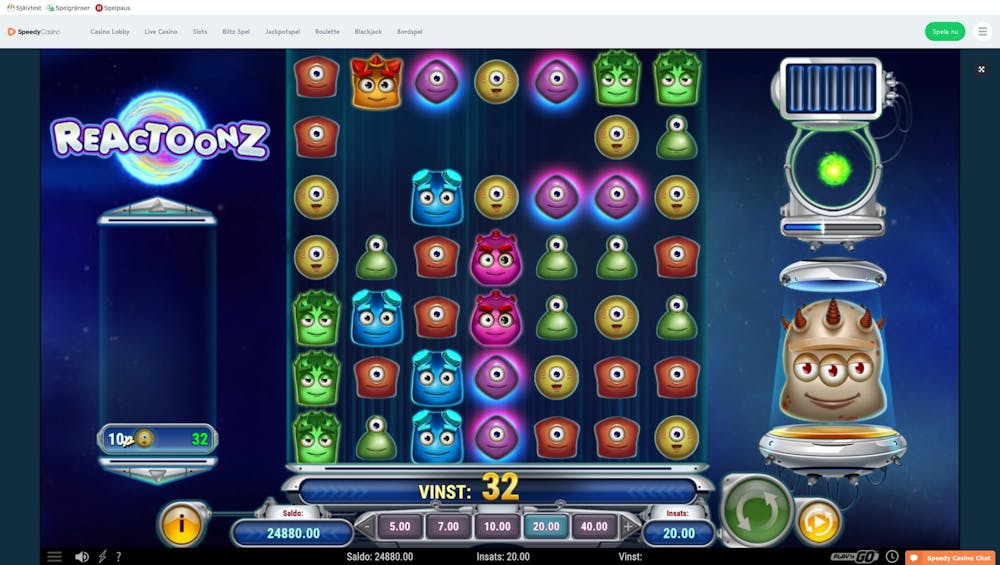 Spela Reactoonz hos Speedy