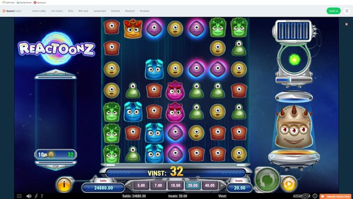 Spela Reactoonz hos Speedy