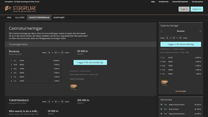 Det finns alltid intressanta casinoturneringar hos Storspelare Casino