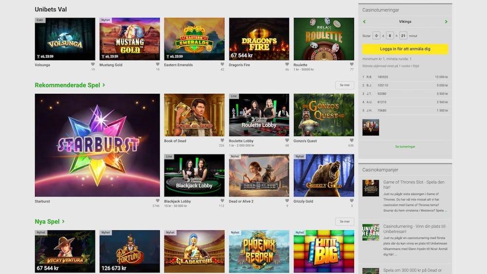 Hos Unibet finns ett enormt utbud av slots