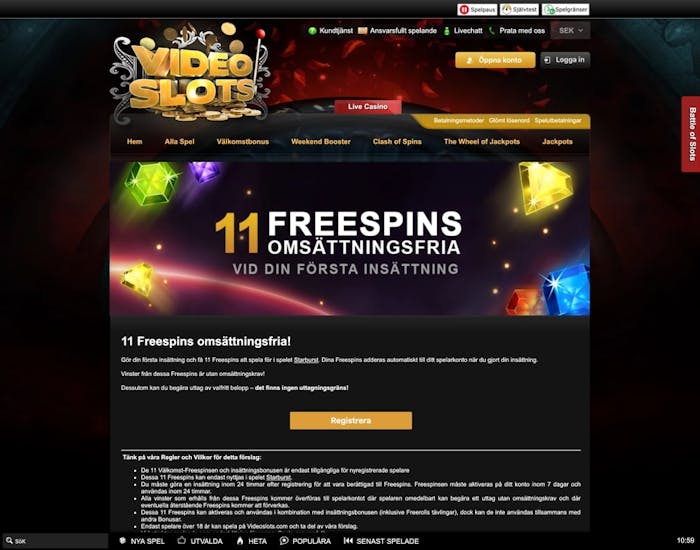 11 free spins vid insättning