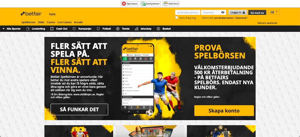 Betfair startsida