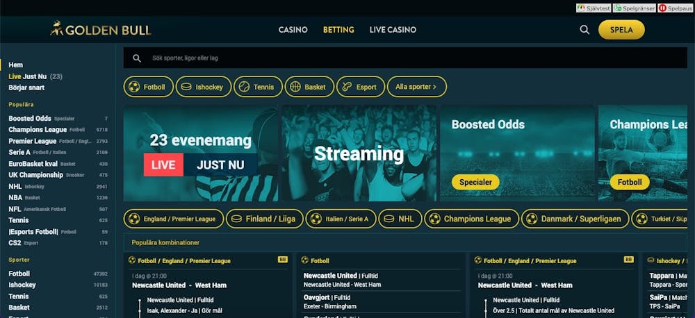 Betting utbud på GoldenBull