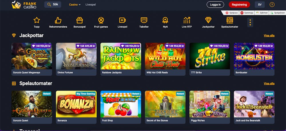 Casinolobbyn på Frank Casino