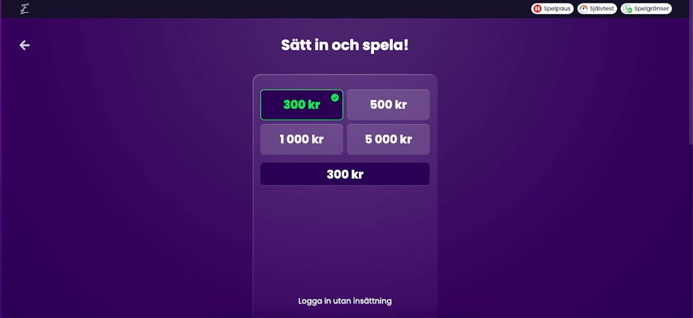 Insättningssidan på Flax