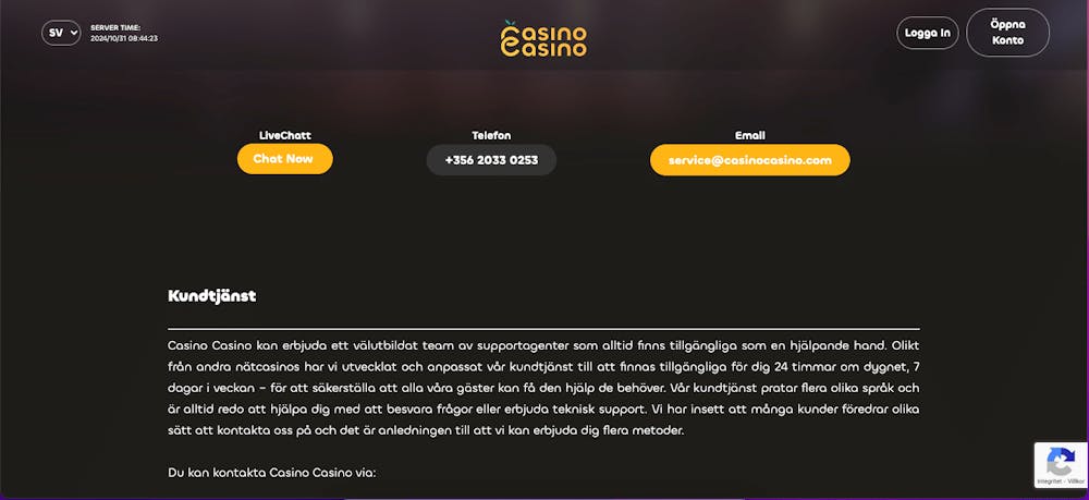 Kundtjänst alternativ på casinocasino