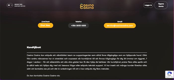Kundtjänst alternativ på casinocasino