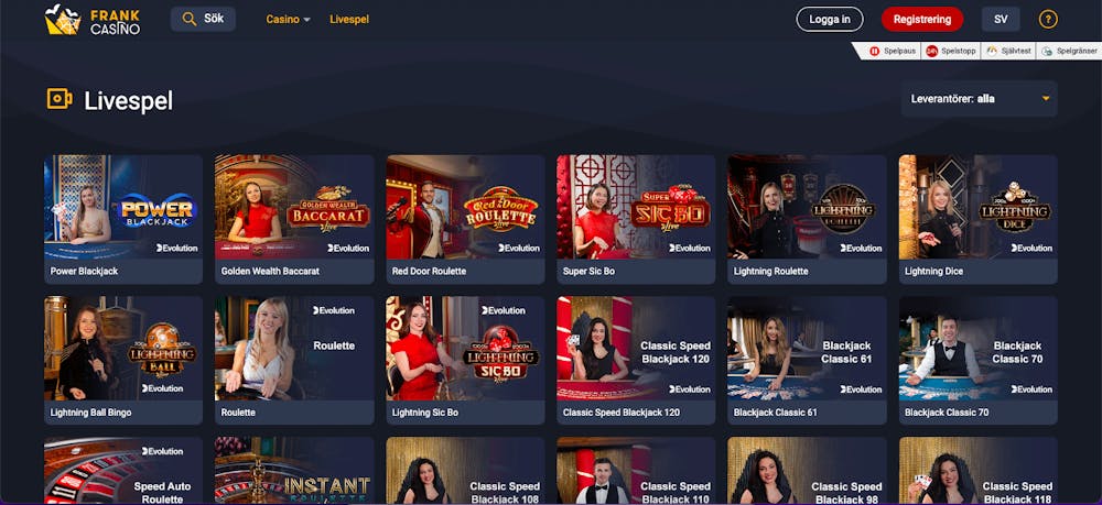 Utbud av live spel