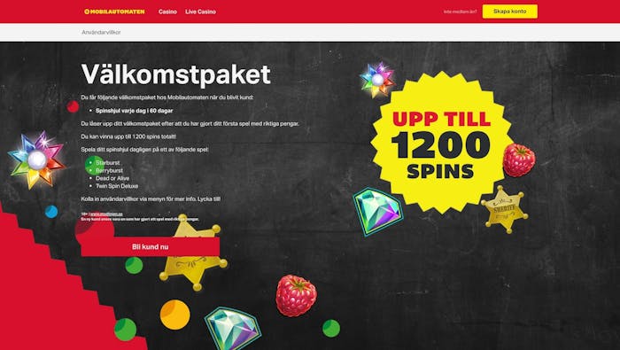 Få 800 kr i bonus och tävla om 1 200 free spins