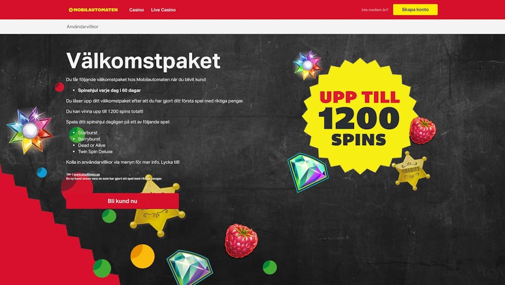 Få 800 kr i bonus och tävla om 1 200 free spins