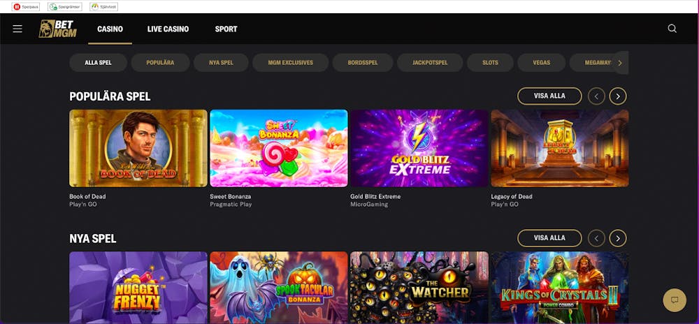 Populära spel på BetMGM