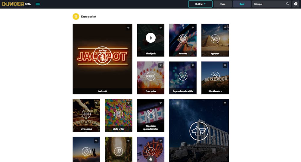 Dunder Casino spelutbud