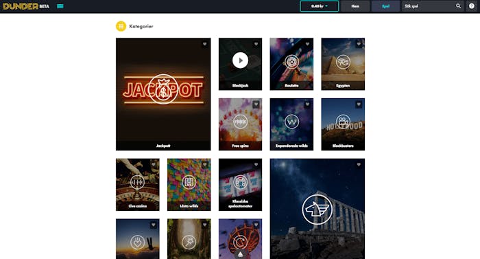 Dunder Casino spelutbud
