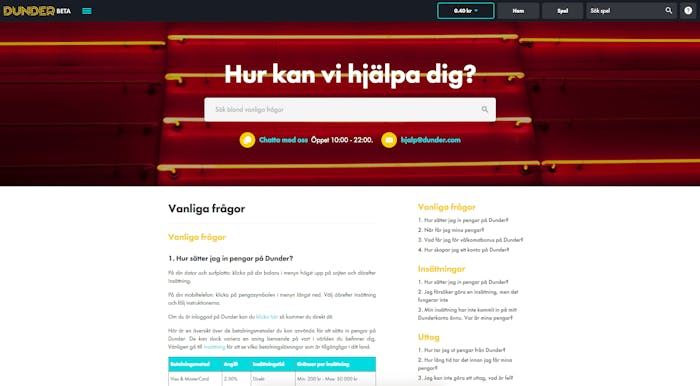 Dunder Casino Hjälpsida