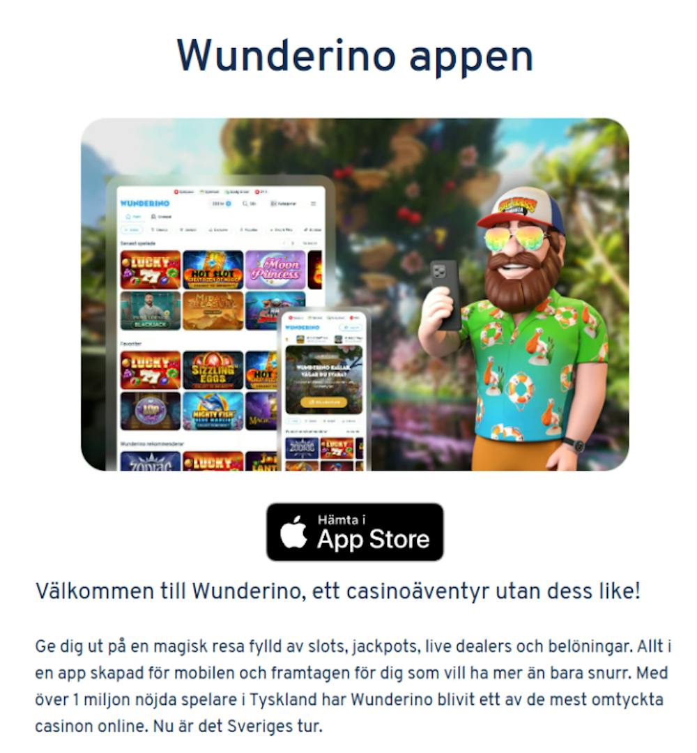 Bild som visar att det finns en wunderino casino app