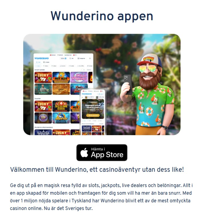 Bild som visar att det finns en wunderino casino app